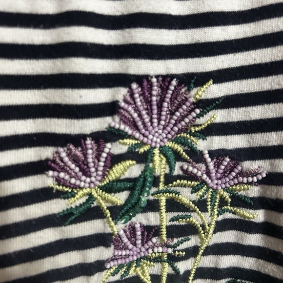 Talbots Authentic Tee Womens M/L Navy White Stripe Floral Embroidered Shirt - Picture 3 of 6